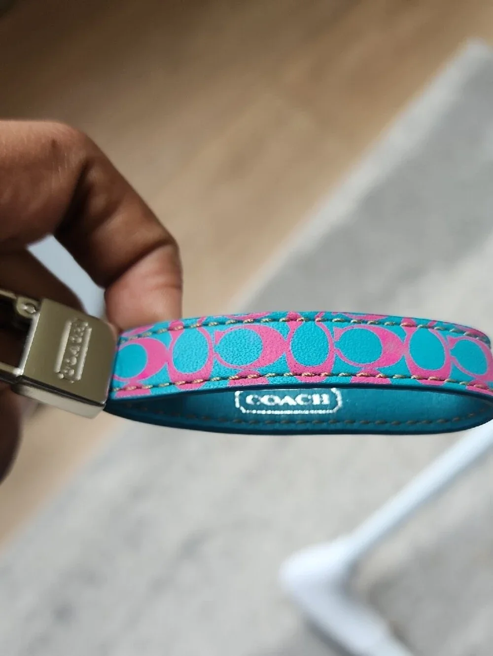 Coach Blue & Pink Signature Leather Key Holder
